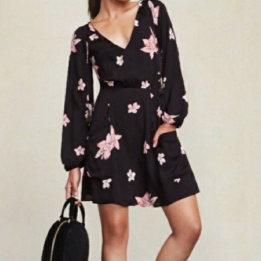 Reformation Misha Black Floral Mini Dress Size 2 - Picture 2 of 16